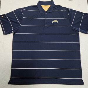 Antigua Men's Navy Striped Polo Shirt With L.A.Chargers Logo